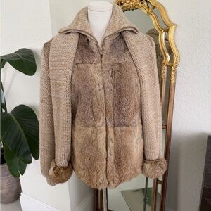 Vintage Rabbit Fur patchwork jacket with matching scarf